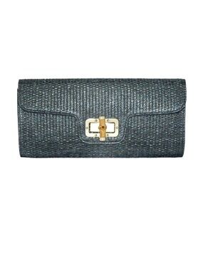 BC Bags Black Woven Straw Clutch with Gold Hardware
